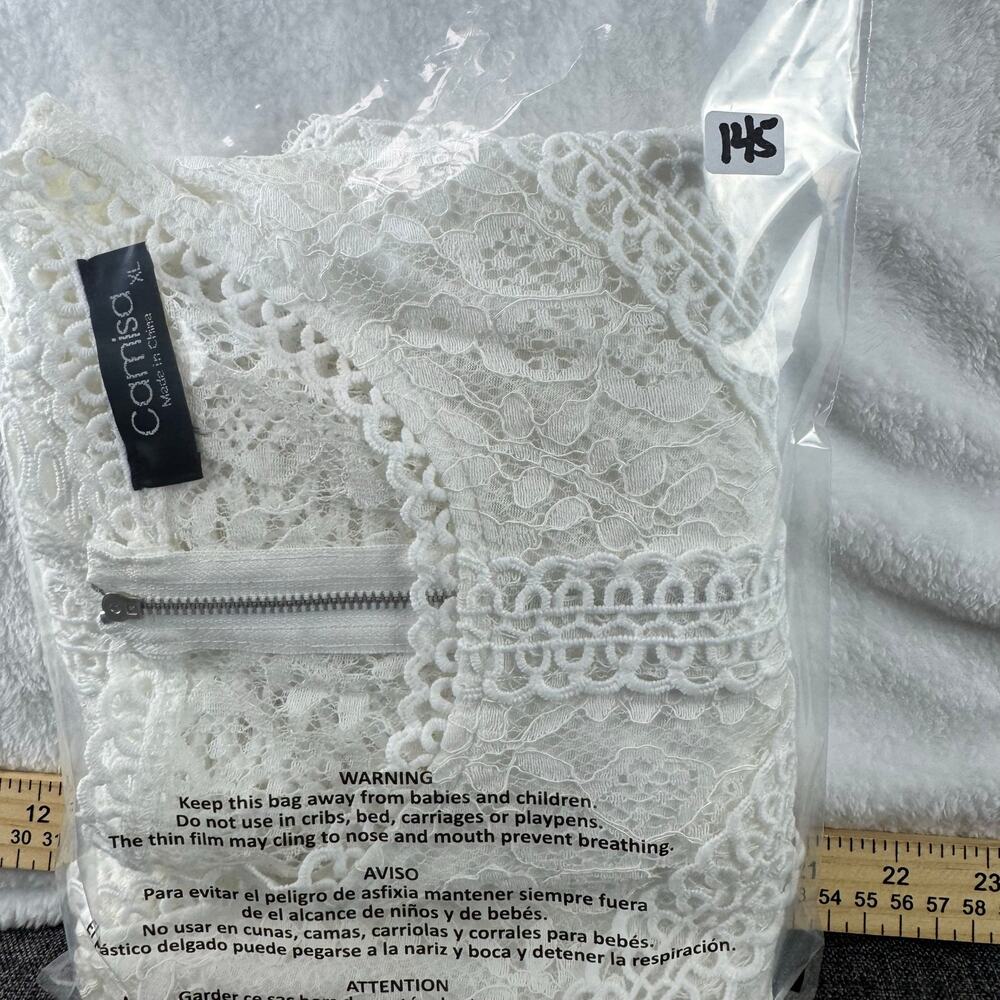 Camisa White Lace Crochet Long Sleeve Blouse Women XL Boho Cottagecore Sheer Top - Picture 11 of 11